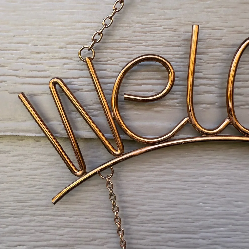 Copper Welcome Sign With Glass Maple Leaf Rustic Country Handmade Artisan Pretty